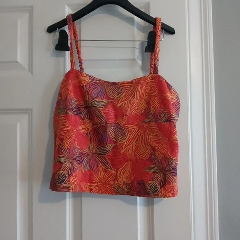 NWT House of Harlow 1960 Tropical Print Open Back Linen Blend Tank Top - Picture 6 of 6